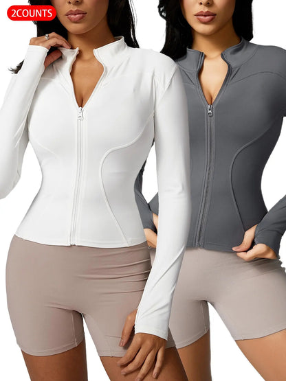 Women'S Zip up Sports Jacket, Tight Long Sleeve Yoga Jacket Top, Ladies' Sportswear for Spring Indoor Outdoor Wear, Athletic Jackets, Zippered Jacket, Sports Outerwear