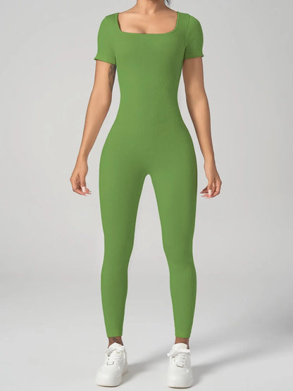 Women'S Solid Ribbed Long Sleeve Sports Playsuit Tummy Control Jumpsuit, Workout Ribbed Long Sleeve Exercise Bodycon Jumpsuit, Seamless Jumpsuits One-Piece Yoga Suit, Summer Outfits 2024
