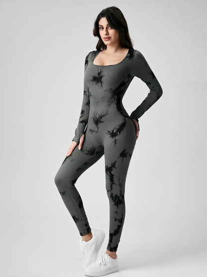 Women'S Solid Ribbed Long Sleeve Sports Playsuit Tummy Control Jumpsuit, Workout Ribbed Long Sleeve Exercise Bodycon Jumpsuit, Seamless Jumpsuits One-Piece Yoga Suit, Summer Outfits 2024