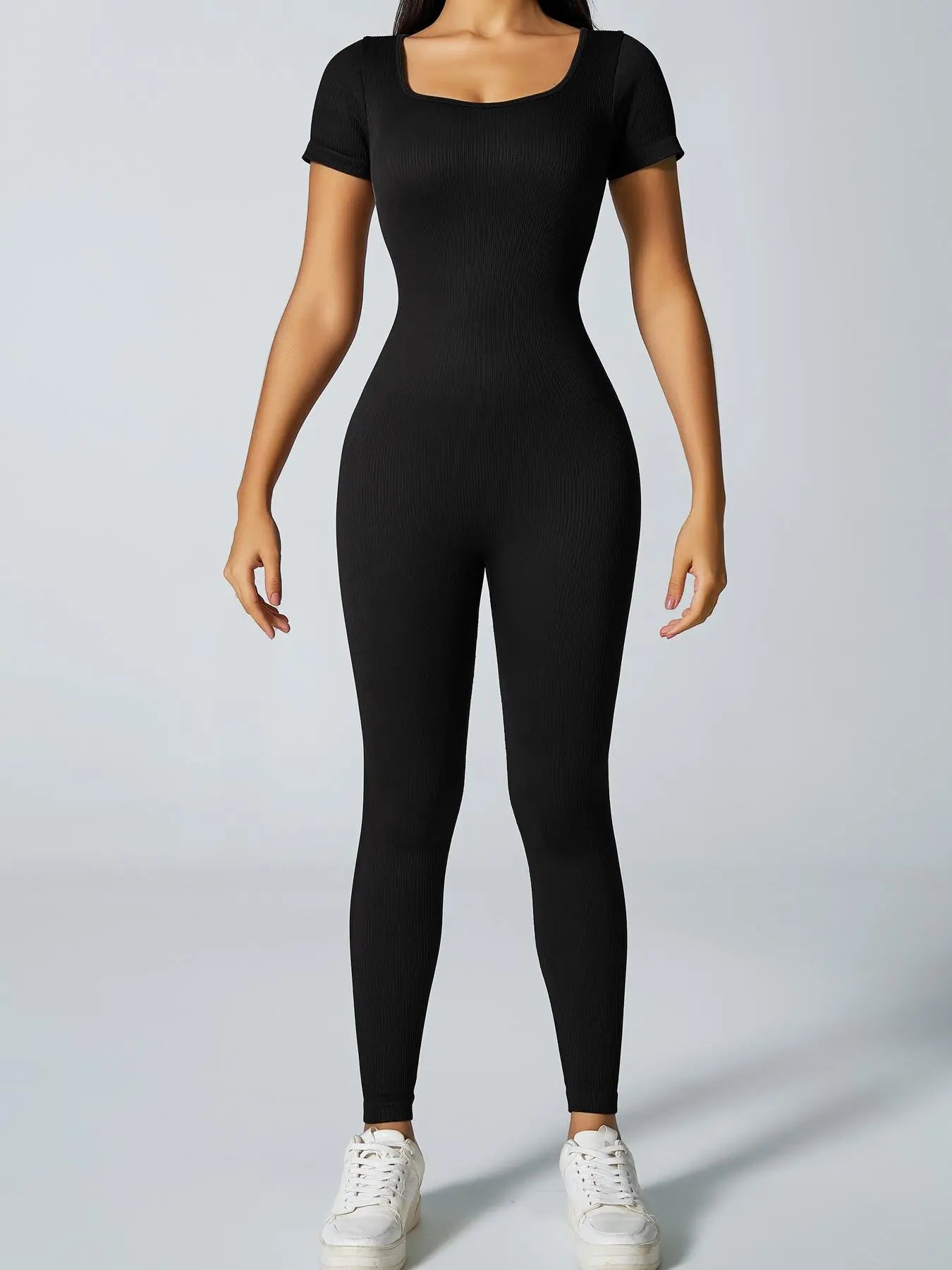 Women'S Solid Ribbed Long Sleeve Sports Playsuit Tummy Control Jumpsuit, Workout Ribbed Long Sleeve Exercise Bodycon Jumpsuit, Seamless Jumpsuits One-Piece Yoga Suit, Summer Outfits 2024