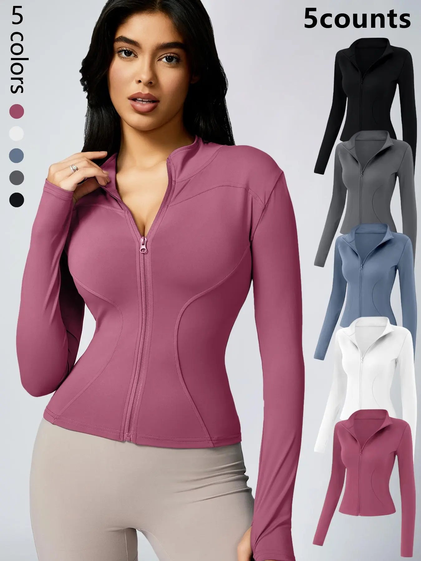 Women'S Zip up Sports Jacket, Tight Long Sleeve Yoga Jacket Top, Ladies' Sportswear for Spring Indoor Outdoor Wear, Athletic Jackets, Zippered Jacket, Sports Outerwear