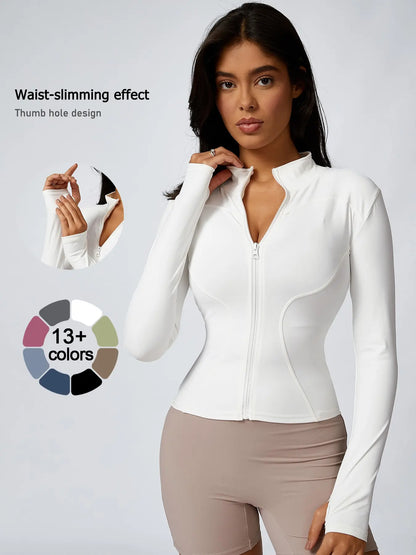 Women'S Zip up Sports Jacket, Tight Long Sleeve Yoga Jacket Top, Ladies' Sportswear for Spring Indoor Outdoor Wear, Athletic Jackets, Zippered Jacket, Sports Outerwear