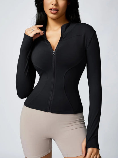 Women'S Zip up Sports Jacket, Tight Long Sleeve Yoga Jacket Top, Ladies' Sportswear for Spring Indoor Outdoor Wear, Athletic Jackets, Zippered Jacket, Sports Outerwear