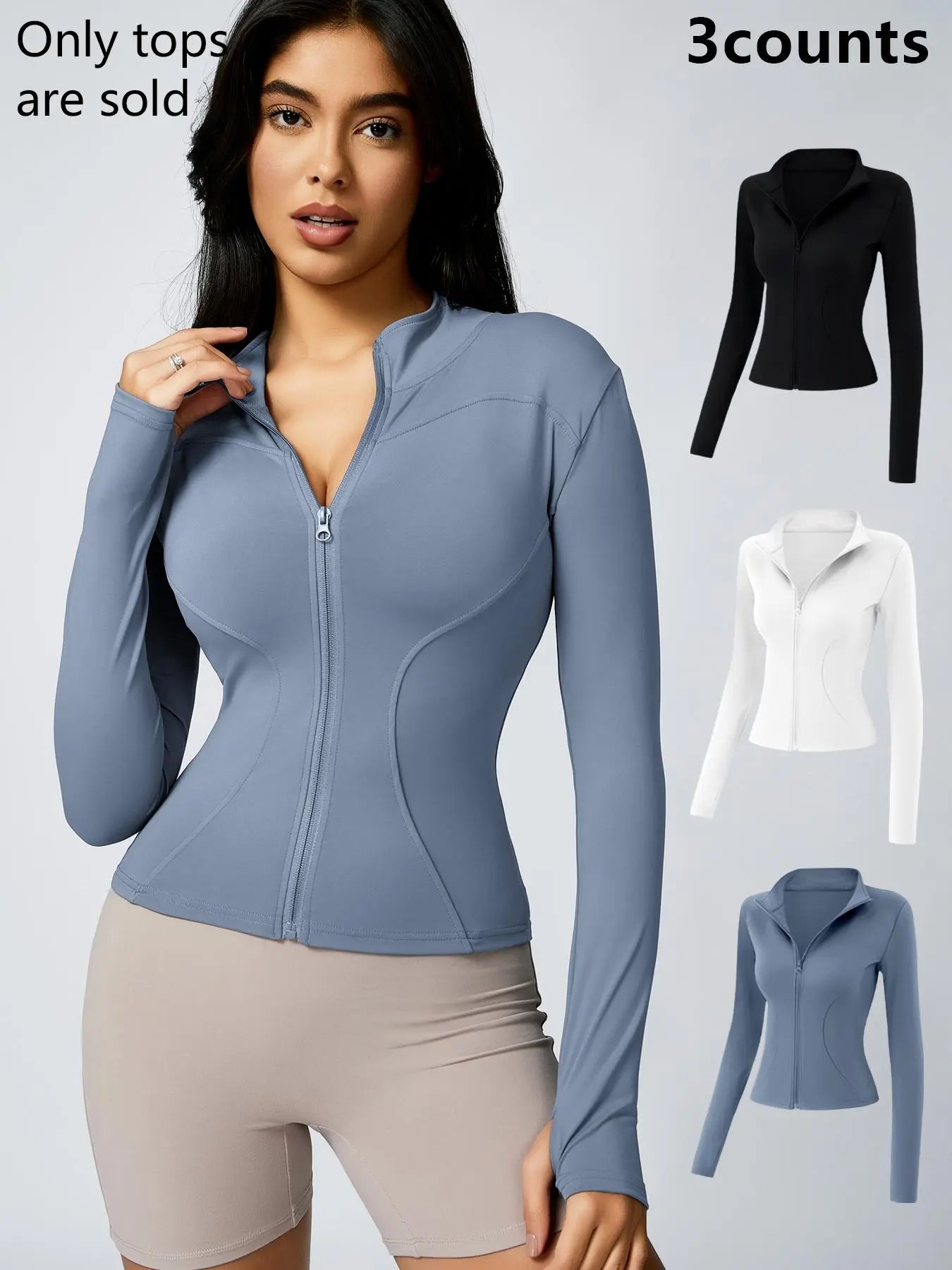 Women'S Zip up Sports Jacket, Tight Long Sleeve Yoga Jacket Top, Ladies' Sportswear for Spring Indoor Outdoor Wear, Athletic Jackets, Zippered Jacket, Sports Outerwear
