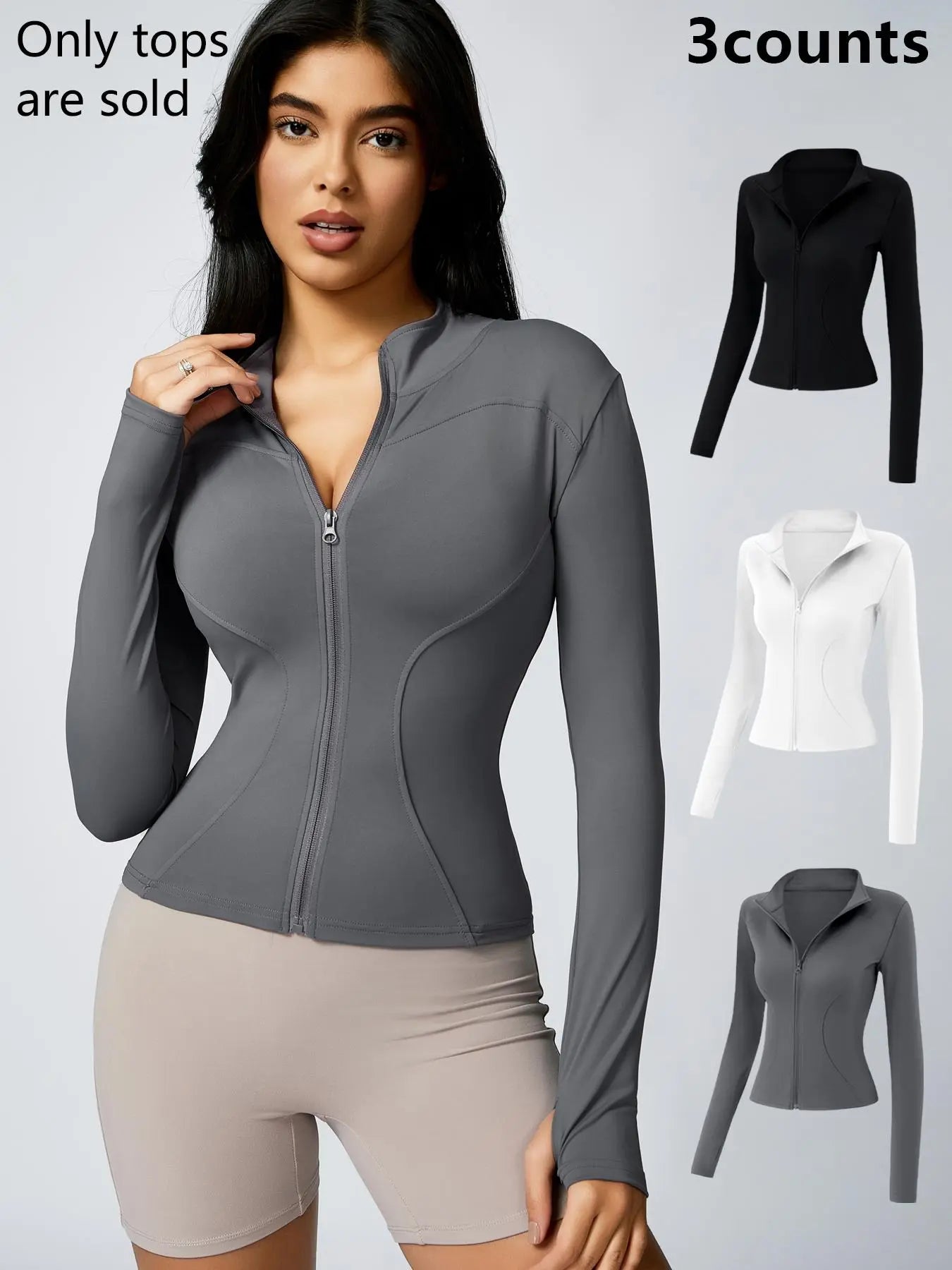 Women'S Zip up Sports Jacket, Tight Long Sleeve Yoga Jacket Top, Ladies' Sportswear for Spring Indoor Outdoor Wear, Athletic Jackets, Zippered Jacket, Sports Outerwear