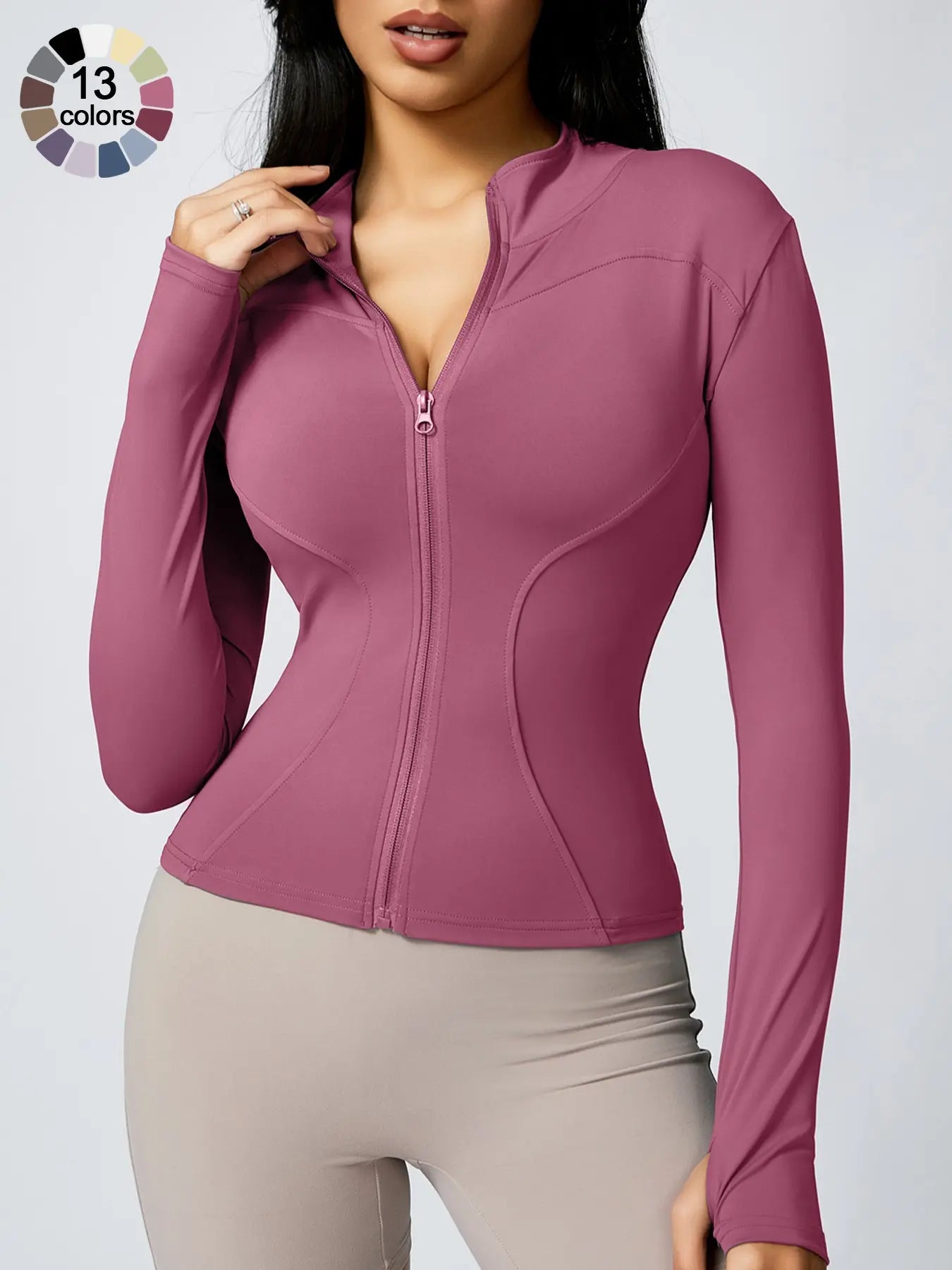 Women'S Zip up Sports Jacket, Tight Long Sleeve Yoga Jacket Top, Ladies' Sportswear for Spring Indoor Outdoor Wear, Athletic Jackets, Zippered Jacket, Sports Outerwear