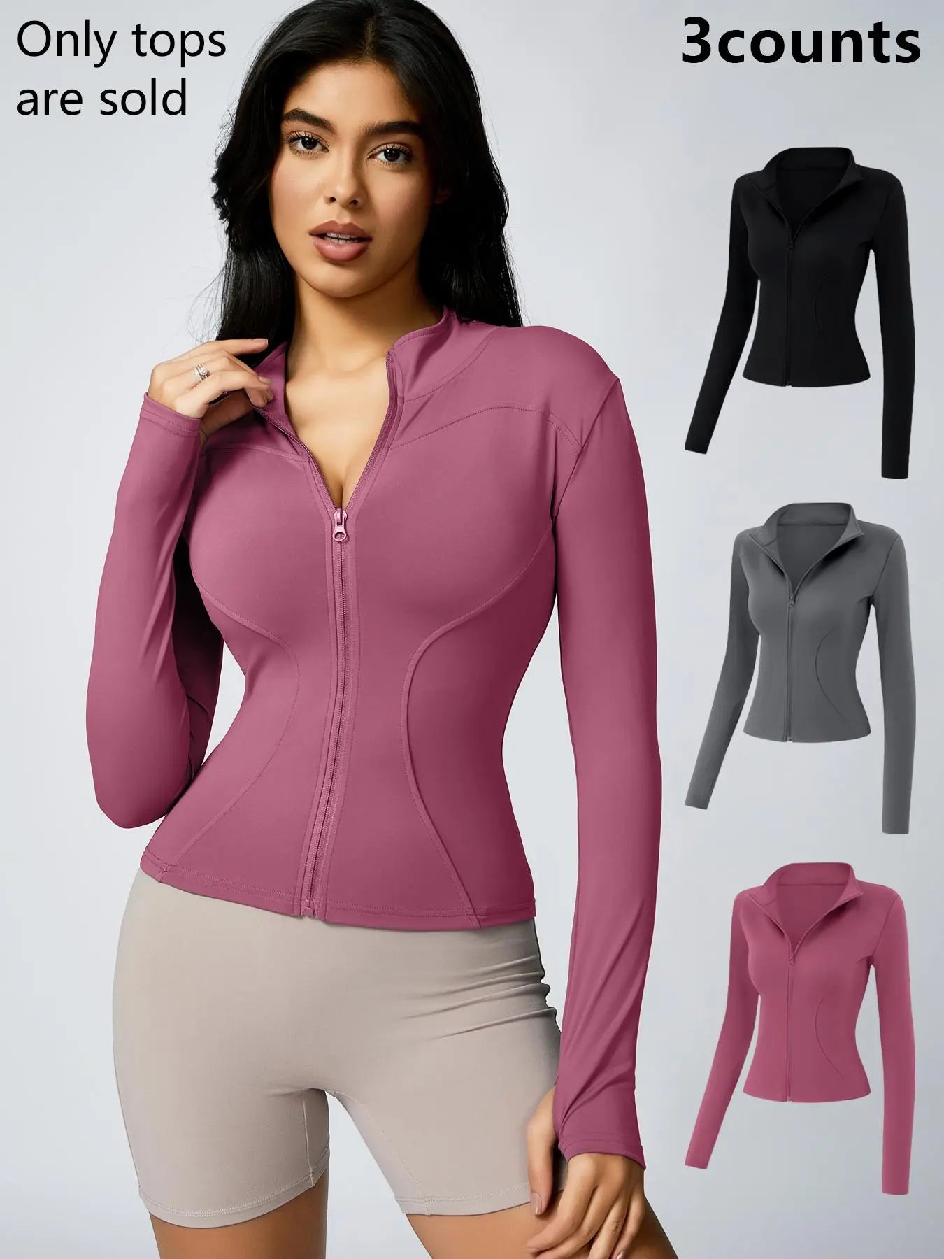 Women'S Zip up Sports Jacket, Tight Long Sleeve Yoga Jacket Top, Ladies' Sportswear for Spring Indoor Outdoor Wear, Athletic Jackets, Zippered Jacket, Sports Outerwear