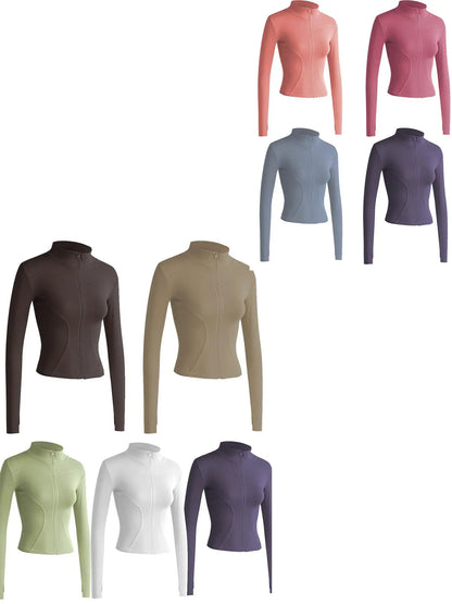 Women'S Thumb Holes Zip up Sports Jacket, Sporty Plain Long Sleeve Tops, Women'S Sportswear for Tennis Pickleball Indoor Outdoor Wear, Sports Outerwear, Zip Front Jacket