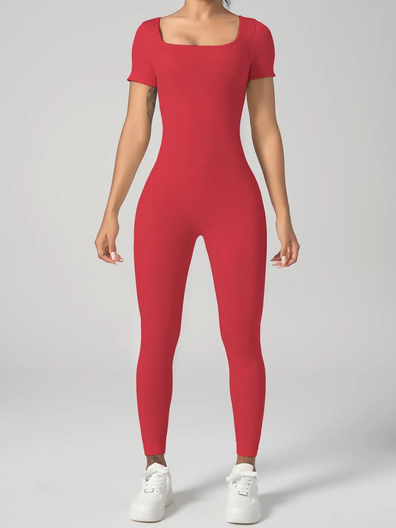 Women'S Solid Ribbed Long Sleeve Sports Playsuit Tummy Control Jumpsuit, Workout Ribbed Long Sleeve Exercise Bodycon Jumpsuit, Seamless Jumpsuits One-Piece Yoga Suit, Summer Outfits 2024