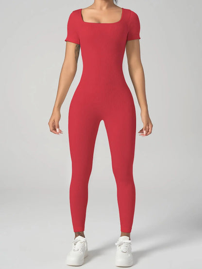 Women'S Solid Ribbed Long Sleeve Sports Playsuit Tummy Control Jumpsuit, Workout Ribbed Long Sleeve Exercise Bodycon Jumpsuit, Seamless Jumpsuits One-Piece Yoga Suit, Summer Outfits 2024