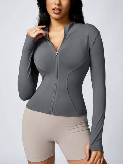 Women'S Zip up Sports Jacket, Tight Long Sleeve Yoga Jacket Top, Ladies' Sportswear for Spring Indoor Outdoor Wear, Athletic Jackets, Zippered Jacket, Sports Outerwear